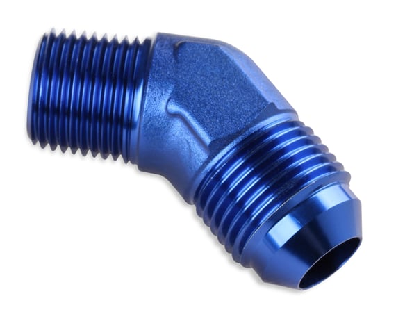 Mr. Gasket 45 Degree -10 AN To 3/8 Inch NPT Adapter - Part # 482311 Blue