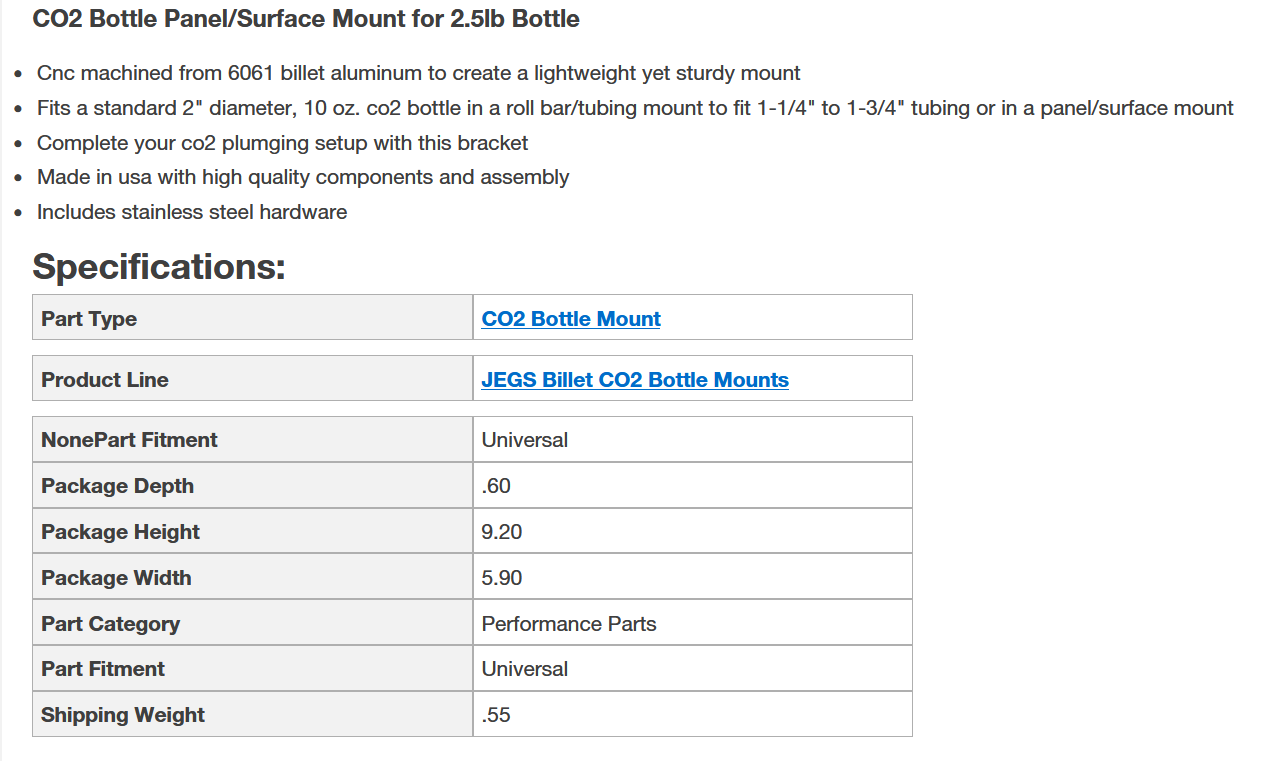 Jegs CO2 Bottle Panel/Surface Mount-Polished