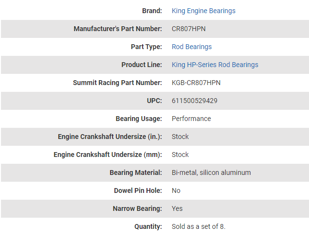 King HP-Series Rod Bearings CR807HPN